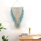 Macrame Wall Hanging Woven Wall Art Aqua Blue Color Tassel Macrame Tapestry Boho Pediments Wall Decor for Apartment Dorm Living Room Bedroom Baby Nursery Art Party Wedding Backdrop - Image 2
