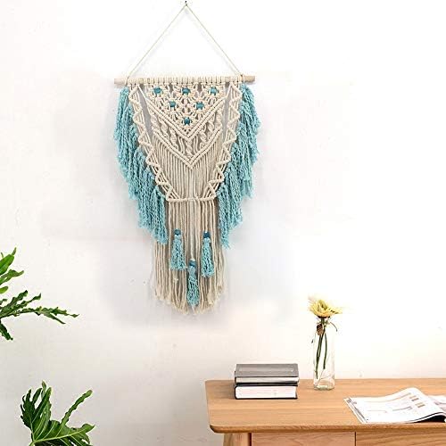 Macrame Wall Hanging Woven Wall Art Aqua Blue Color Tassel Macrame Tapestry Boho Pediments Wall Decor for Apartment Dorm Living Room Bedroom Baby Nursery Art Party Wedding Backdrop - Image 2