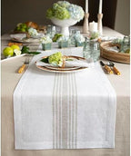 Solino Home 100% Linen Table Runner, 14 x 120 in, Natural and White Striped by SolinoHome