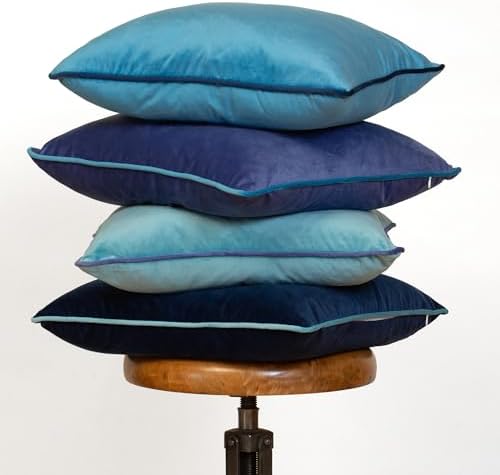 Teal Blue Coastal Decorative Throw Pillow Covers, Set of 4, 18x18 Inch Beach Cool Tone Velvet Accent Pillow Covers - Image 5