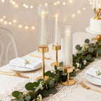 Metal & Acrylic Taper Candle Holders with Ribbed Design - Hurricane Clear Cylinder Candelabra for Wedding, Christmas, Party, Dining Table Centerpiece Decor (Gold, Set of 6) - Image 7