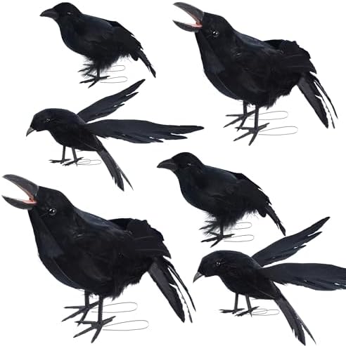 YOFIT 6 Pack Crows Halloween Decorations Realistic Fake Crow by yofit