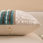 Boho Chenille Tufted Couch Throw Pillow Covers 18x18 Inch Set of 2 Farmhouse Striped Decorative Pillow Covers Accent Neutral Pillowcase Teal Cushion Cover for Living Room Sofa Bed - Image 6