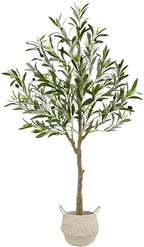 Warmplants Artificial Olive Tree 4ft Faux Plant with Woven Basket - Image 2
