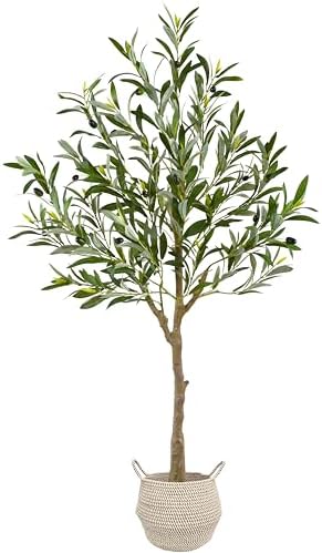 Warmplants Artificial Olive Tree 4ft Faux Plant with Woven Basket - Image 2