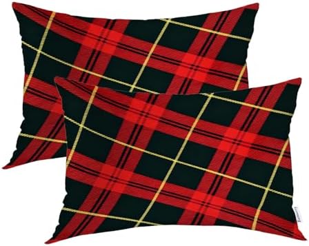 Batmerry Red Abstract Black Celtic Plaid Pillowcases, Pattern Black Retro Green Red Scottish Plaid Tartan Decorative Bed Pillow Cover with Hidden Zipper Soft Blended for Hair and Skin 20X26 in by Batmerry