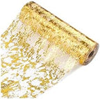 Gold Table Runner 11 Inch x 100 Feet Inches, Glitter Metallic Mesh Gold Runner Roll Table Decorations for Wedding, Baby Shower, Birthday, Christmas by Sunlunckystar