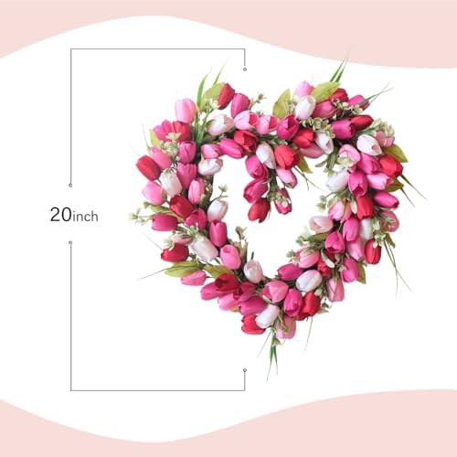 TEMPUS Heart Shaped Wreath for Spring with White Pink Red Tulip and Green Leaves - Love Decor for Mothers Day Wedding Festival Decor - Image 3