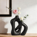 Dowan Black Vases for Decor,Hollow Ceramic Vase Set of 2,8.3" Nordic Modern Boho ins Style Decorative Ceramic Aesthetic Flower Vase for Home Decor Modern Minimalist Table, Entryway Centerpieces by DOWAN