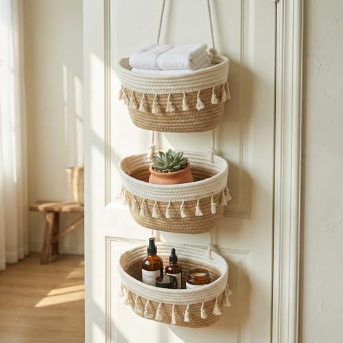 Hanging Basket, Over Door Organizer, 3 -Tier Wall Basket with Hooks - Image 5