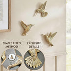GUSFREUD 3D Hummingbird Wall Decor Set - Brass Resin Bird Wall Decor for Living Room, Bedroom and Gallery Walls - Vintage Gold - Set of 3 - Image 4