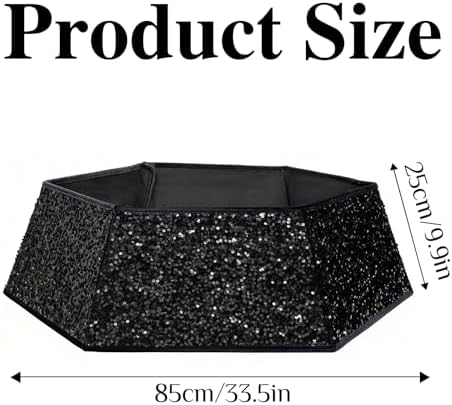 XmasExp Christmas Tree Collar, 33.5 inch Sequin Halloween Tree Skirt Stand Base Cover for Home Decor, Large Size 6 Piece Black - Image 2