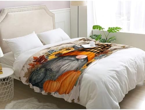 Gnome Blanket, Fall Sunflower Pumpkin Fleece Throw Blanket Twin XL Size for Couch Bed Sofa, Autumn Harvest Blankets and Throws, Decor & Gifts, Super Soft Plush Flannel Blanket, 66x90 - Image 3