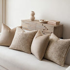 a moment Khaki 4 Pack Throw Pillow Covers - Chenille & Velvet Set with Piping, Farmhouse Textured Design Pillow Cases for Couch Sofa Bed Livingroom (22x22 Inch, No Insert) - Image 2