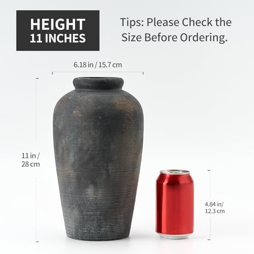 Vaseking Large Ceramic Rustic Vase, 11 inch Minimalist Decorative Farmhouse Tall Vase for Home Decor, Living Room, Shelf Decor, Enterway, Wedding, Table Decoration, Bronze - Image 2