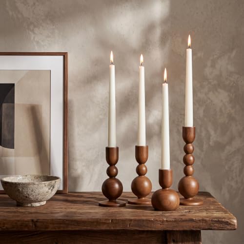 Mumufy 12 Pcs Wooden Candle Holders, Wood Taper Candlestick Holders Vintage Rustic Farmhouse Mid Century Candle Stand Set for Table Centerpiece, Wedding, Dining Table, Mantel and Home Decor (Brown) - Image 2