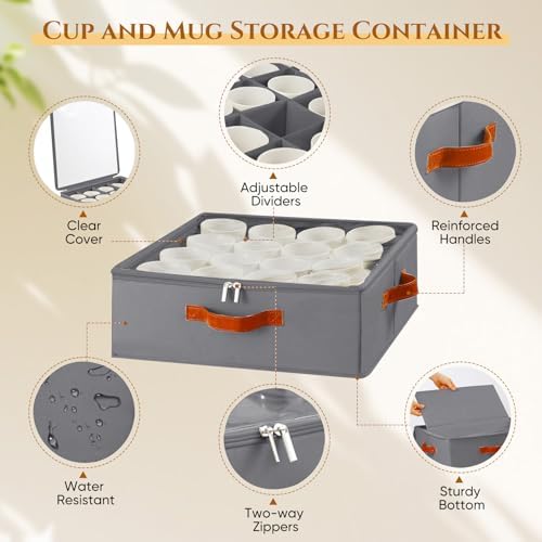 Foyego Cup and Mug Storage Box, Grey, 2 Pack - Image 3