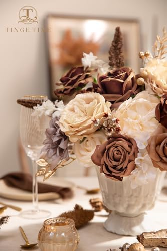 TINGE TIME Artificial Rose Flowers Combo, Mocha Brown Nude Wedding Flowers - Image 6