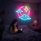 Crescent Moon Cloud Star Neon Sign for Bedroom Nursery, Dreamy Sky Decor - Image 2