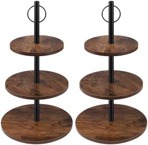 Cupcake Stand, 3 Tier Wood Cake Stands Rustic Cupcake Tower, Round Tiered Tray Stand for Dessert Table Display, Industrial Wooden Serving Stand Wedding, Graduation and Baby Shower (Zhong 2Pack) by Unknown