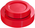 FLOWERCAT 60PCS Red Plastic Plates - Heavy Duty Red Plates Disposable for Party - Include 30PCS 10.25inch and 30PCS 7.5inch for 30 guests Birthday Party & Events &4th of July by FLOWERCAT