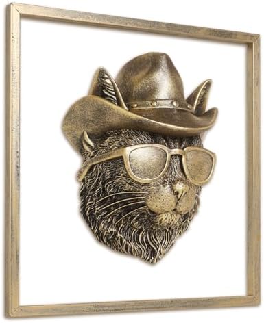 Newinhome Animal Heads Wall Decor (Includes Metal Frame) Resin Animals Sculptures Head Wall Hanging Decoration Gold vintage Wall Sculpture for Living Room Bedroom Office(Bobcat) - Image 6