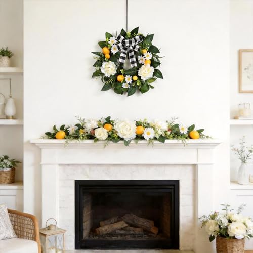 Garvee 20" Lemon Wreath for Front Door, Spring Summer Fruit Wreath - Image 3