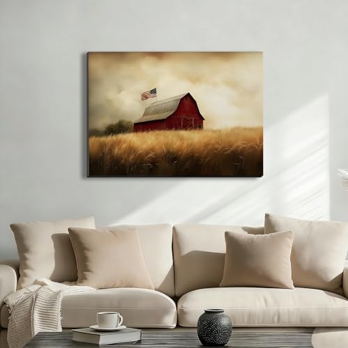 ZERILYN Ship Next Day-Patriotic Red Barn Canvas Wall Art, American Flag Farmhouse Decor, Independence Day Home Decoration, Rustic Country Wall Hanging, 4th of July Prints Poster - Image 2