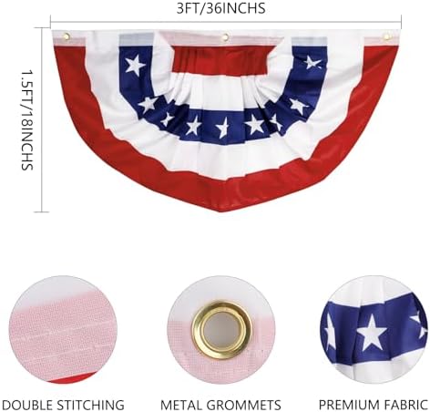 1.5x3Ft 4th of July Decorations Patriotic Decorations Outdoor USA Pleated Fan Bunting Stars and Stripes Banner Fourth of July Veterans Labor Memorial Day Red White and Blue Decor 6Pack - Image 2