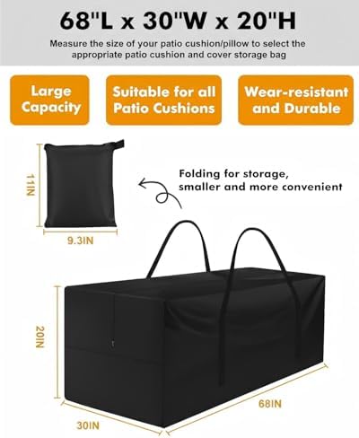 Patio Cushion Storage Bag,Outdoor Cushion Storage Bag,Waterproof storage bag with zipper and handle,Used for outdoor cushion storage and home storage. 68in L x 30in W x 20in H(2 Pack) - Image 2