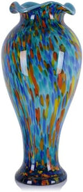 20in Tall Hand Blown Glass Vase Unique Ruffle Wide Mouth Vases, Elegant Modern Glass Flower Decorations Vase, Beautiful Colorful Vases for Home Living Room Bookshelves Wedding High End Centerpieces by LCCCK