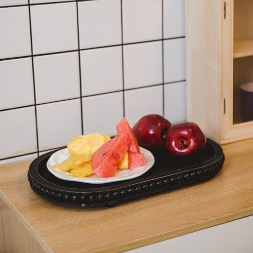 HPC Decor 15in Oval Tray for Home Decor - Black Wood Beaded Tray - Decorative Serving Tray,Rustic Farmhouse Wooden Trays for Vintage Centerpiece,Kitchen Counter,Living Room Decor,Coffee Table Decor. - Image 7