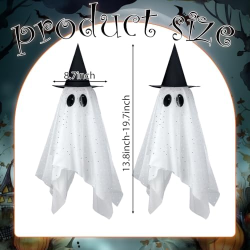 SiliFine 2 Pack Halloween Light up Ghost Decorations with Witch Hats, White - Image 6
