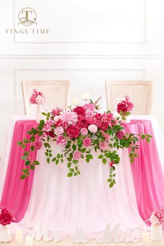 TINGE TIME Artificial Sweetheart Flower Swag with Table Cloth and Table Runner, Pack of 3 Floral Arrangement for Wedding Sweetheart Table Centerpiece Decoration Valentine's Day (Hot Pink) - Image 3