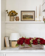 Flower Arrangement with Wooden Vase 14" Artificial Flowers in Pot - Fake Flowers Roses Peonies Hydrangeas in Wooden Vase Potted Artificial Flower Centerpieces for Table Decor Living Room - Red - Image 6