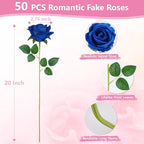 50Pcs Blue Roses Artificial Flowers, Real Touch Velvet Fake Roses Bouquet - Image 5