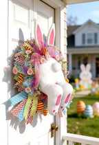 Easter Bunny Butt Wreath, Spring Door Decoration Kit, Colorful Ribbon and Floral Design, 18 x 15.9 Inches, Indoor Outdoor Welcome Sign - Image 2