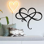 AOOLVY Infinity Heart Wall Decor, Unique Infinity Heart Metal Art Wall Decor Love Sign Steel Wall Plaques Bedroom Ornaments for Home Wedding Decor, Room Living Room Decoration (Black, 23.6x20.6inch) - Image 2