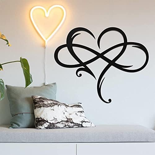 AOOLVY Infinity Heart Wall Decor, Unique Infinity Heart Metal Art Wall Decor Love Sign Steel Wall Plaques Bedroom Ornaments for Home Wedding Decor, Room Living Room Decoration (Black, 23.6x20.6inch) - Image 2