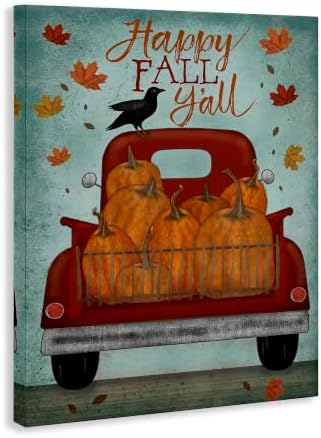Stupell Industries Happy Fall Y'all Autumn Harvest Red Truck, Design by Beth Albert Canvas Wall Art, 36 x 48, Blue - Image 2