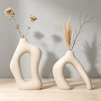 White Ceramic Decorative Vases Set of 2, Nordic Minimalist Modern Vases for Table, Wedding, Living Room, Bedroom, Office Home Decoration - Image 2