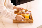 YANGQIHOME 14.6" Handwoven Rattan Serving Tray with Handles – Rectangular Wicker Tray for Coffee Table, Breakfast, Drinks, Fruit, Snacks, Ottoman & Kitchen Counter Decor,(Rectangular L) - Image 3