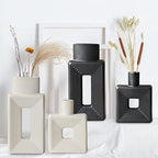 Black Ceramic Vase Set of 2，Square Vase Rustic Home Decor Minimalist Nordic Boho Style for Living Room, Shelf, Table, Bookshelf, Mantel and Entryway Decor Vases - Image 3