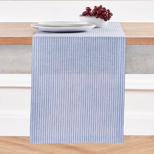 Solino Home 100% Pure Linen Table Runner, 14 x 144 in, Blue, Narrow Stripe by SolinoHome