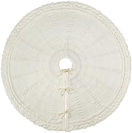 60 inch Christmas Tree Skirt: Large Tree Skirt for 9ft Tree, Braided Cable Knit Cream White Tree Skirt, Vintage Tree Skirts, Rustic Farmhouse Christmas Decorations - Image 6