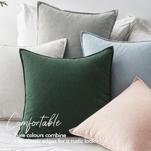 EMEMA Euro Sham Decorative Linen Throw Pillow Covers 24x24 Inch Light Blue - Image 2