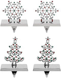 Nickel-Plated Christmas Stocking Holders 4-Pack with Snowflake & Tree Stand Colored Stones, Ideal for Fireplace & Shelf by Unknown