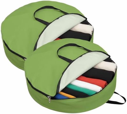 36 Inch Round Storage Bag 2 Pack,Watercolor Green Waterproof Wreath Storage Container with Handles&Zipper Solid Color Closet Organizer Bags Garland Box - Image 2