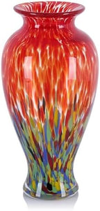 Red Green Hand Blown Glass Vase 11.8" Tall Beautiful Designer Flower Vase by LCCCK