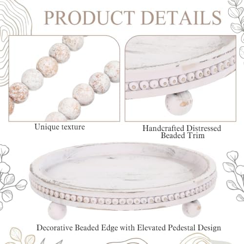 Mumufy 12" Round Decorative Tray with 58" Bead Garland, Rustic White - Image 3